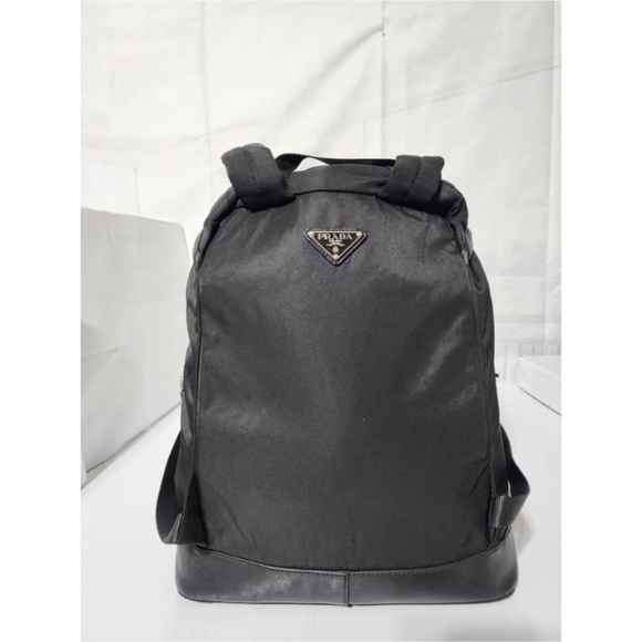 Authentic Prada Saffiano-Trimmed Tessuto Backpack Black